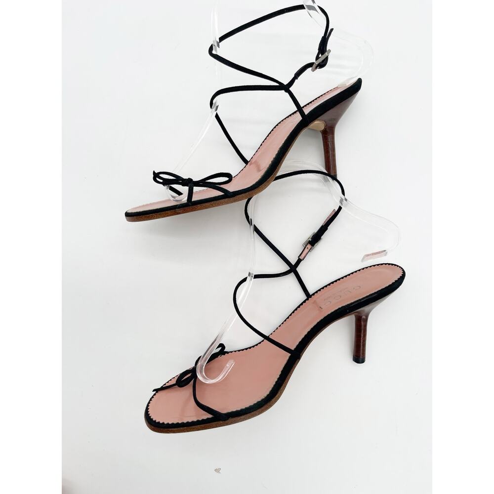 Gucci Vintage Tom Ford Era Black Suede Strappy Bow Ankle Wrap Sandals US 7 - Picture 5 of 12